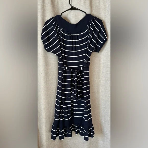 Juicy Couture•short sleeved striped dress•women’s medium•navy & white•tie back - Picture 3 of 15